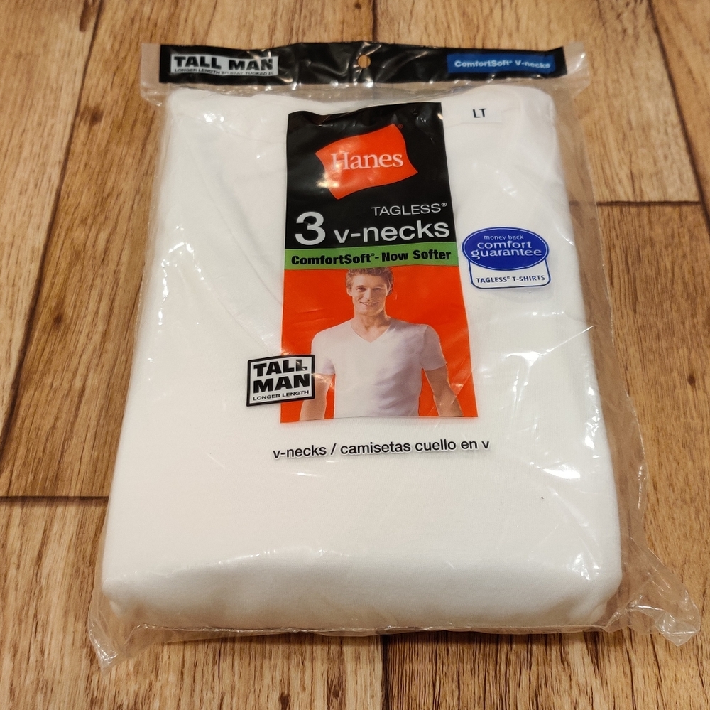 Hanes Tall V-Neck Undershirt Soft Tagless 3-pack